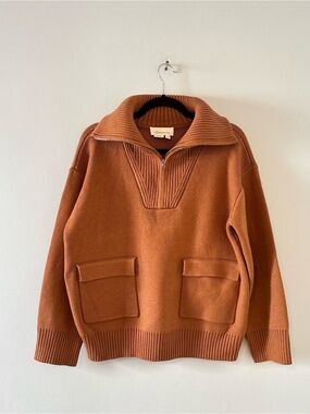 Anthropologie Wool Knit Pullover Sweater Half Zip Large Pockets Heavy Thick